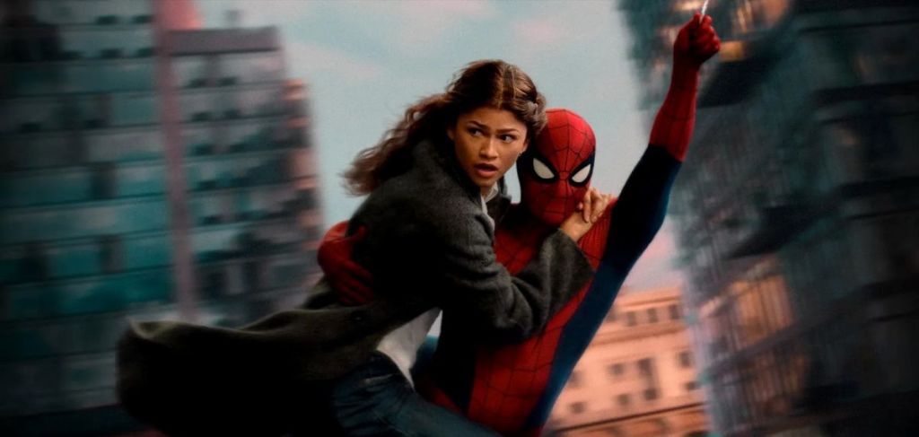 Spider-man and MJ swinging through New York